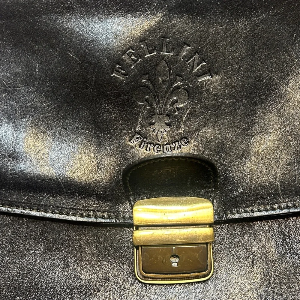 FELLINI Firenze’ Black Leather Briefcase Laptop Bag **DAMAGED**